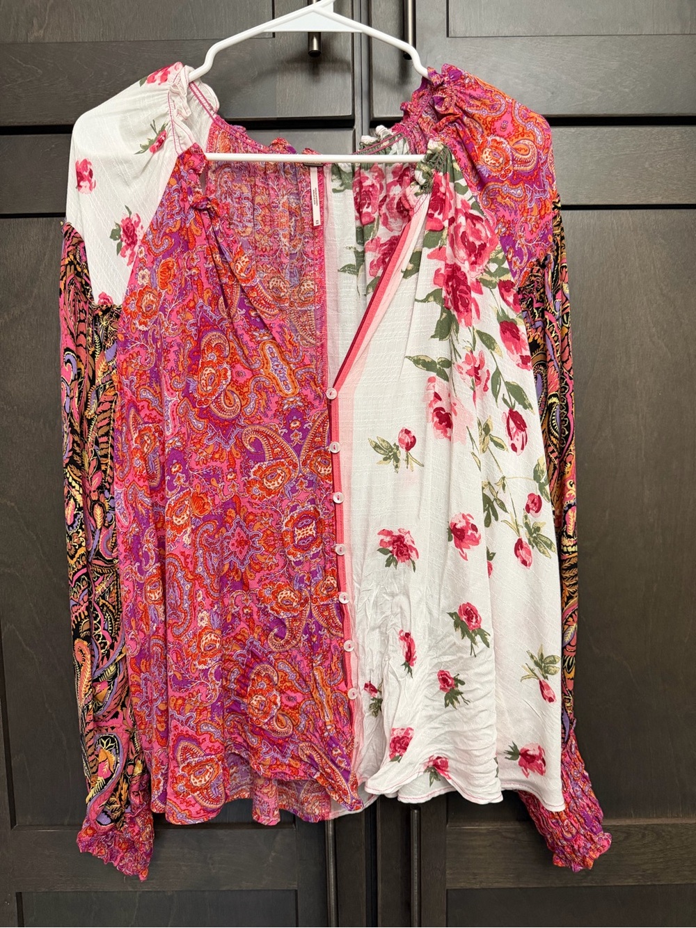 Free People Gemini Blouse M Patchwork Floral Paisley Boho